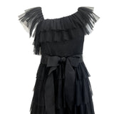Valentino Red Label Black Ruffled Tulle Tiered Dress, top half front