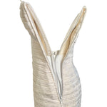 Lanvin 1980's Ivory Pleated Silk Jacquard Strapless Mini Dress, inside