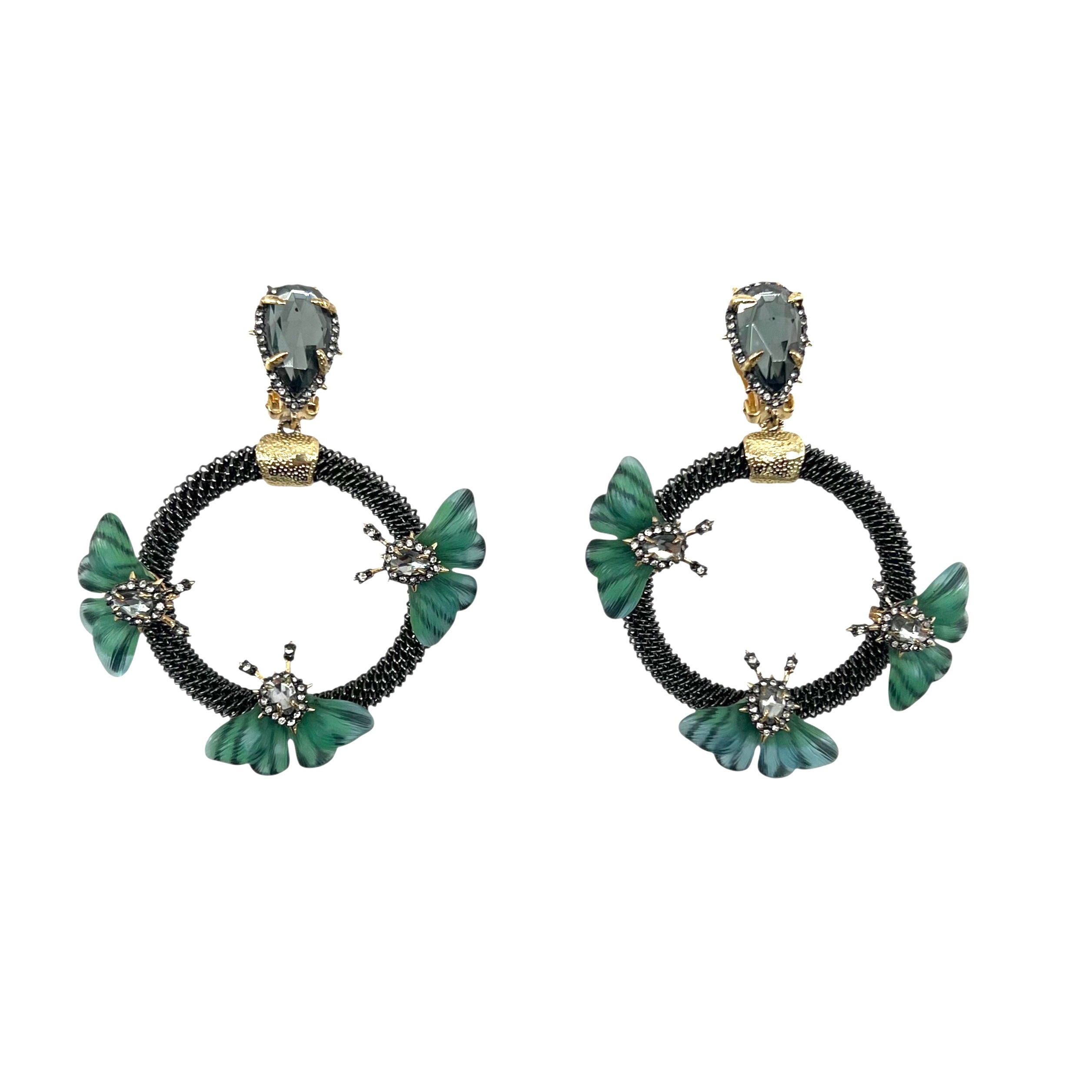 Alexis Bittar Brutalist Lucite Butterfly Crystal Encrusted Earrings