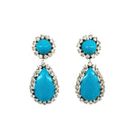 KJL 1960's Turquoise Blue and Rhinestone Tear Drop Clip Earrings