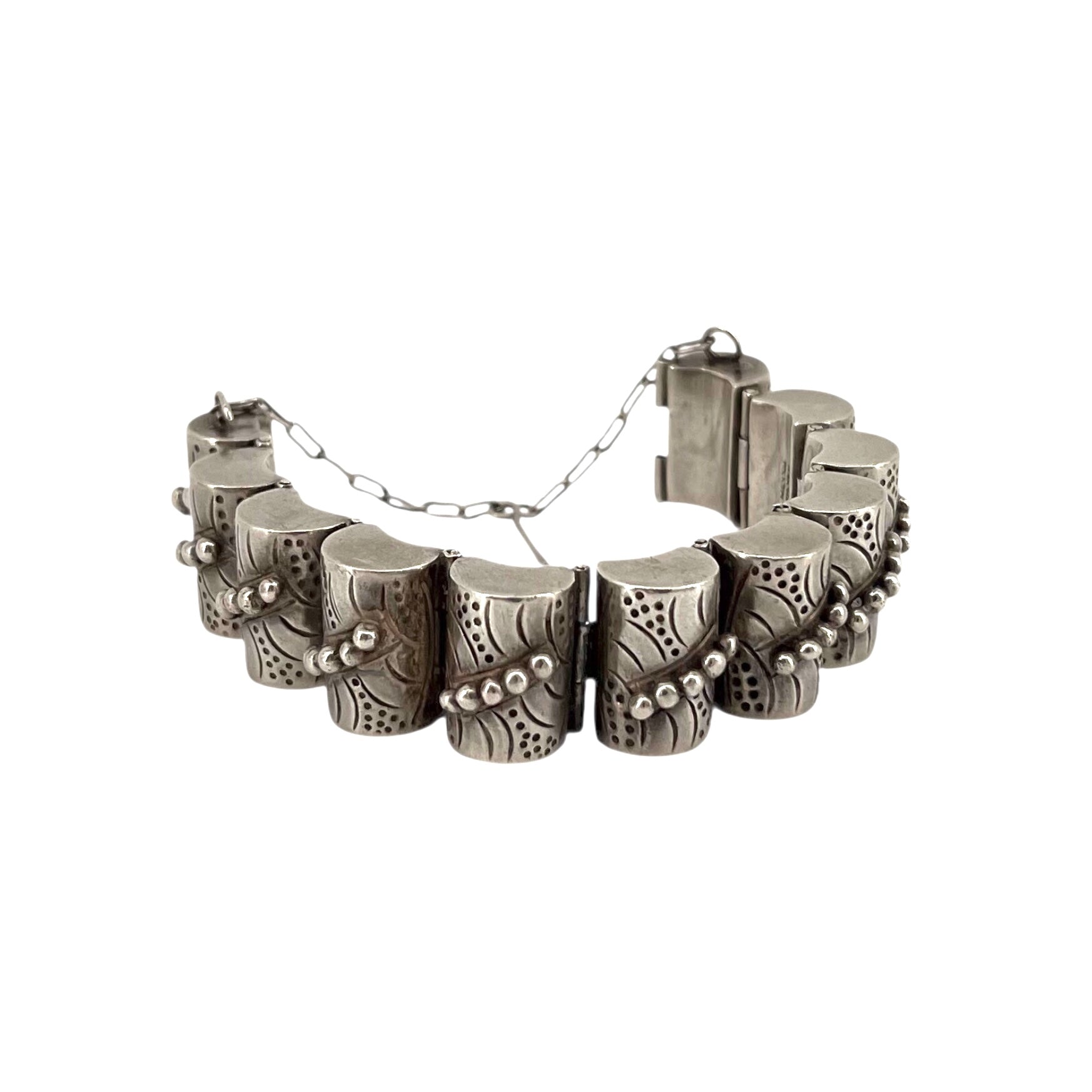 Mexican Taxco Modernist Sterling Silver Pin Clasp Bracelet