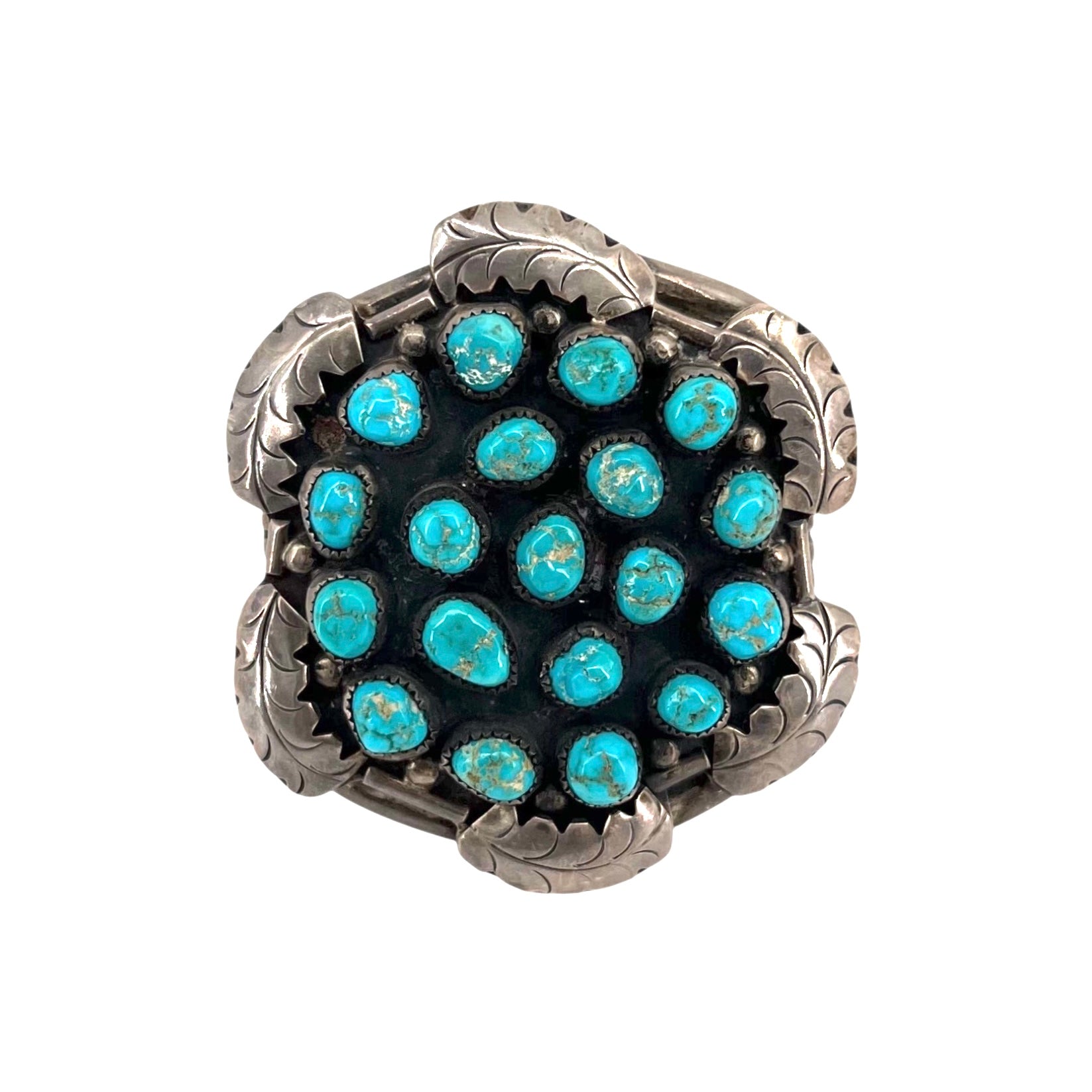 Navajo 1960's Sterling Silver with Turquoise Nuggets Cuff Bracelet