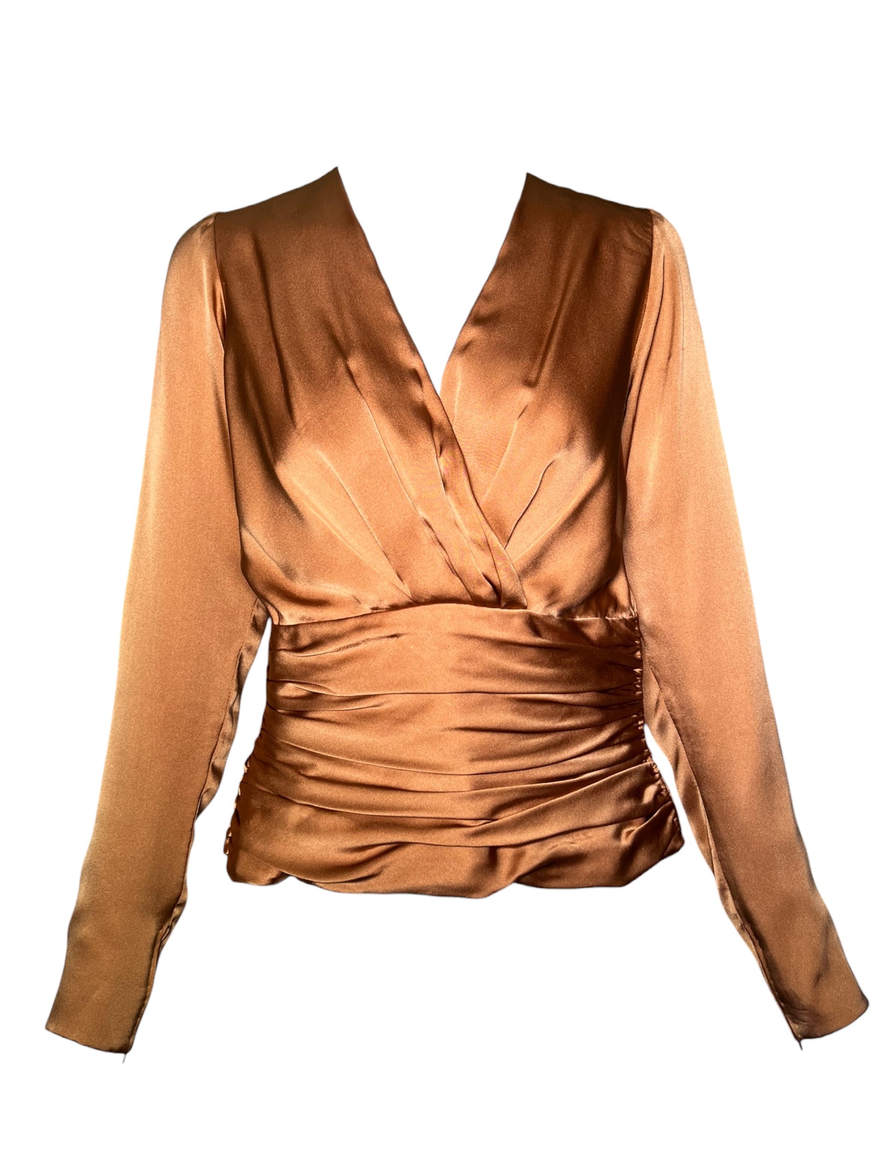  Christian Dior Haute Couture A/W 1987/1988 Copper Silk Ruched Blouse FRONT 1/6