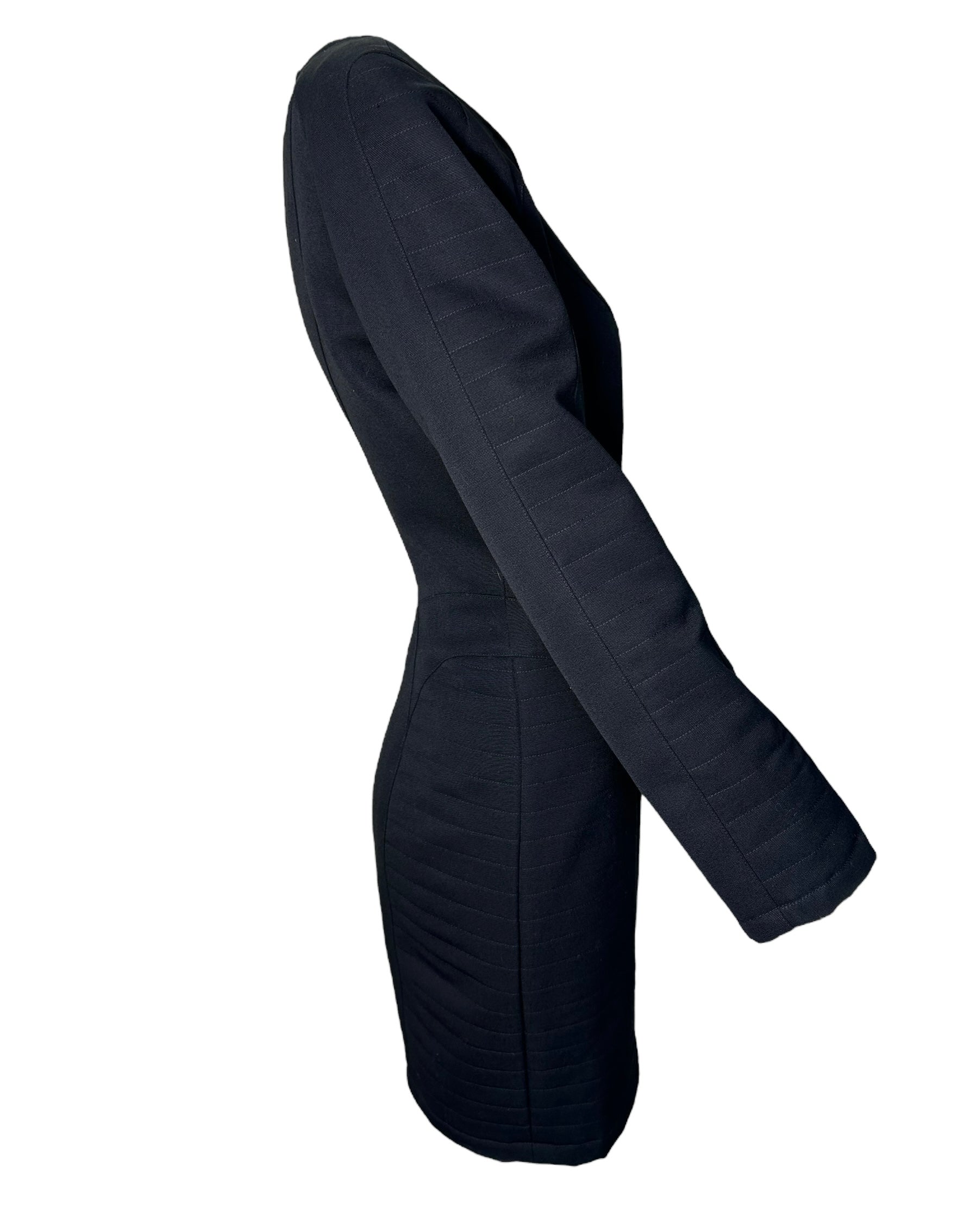  Theirry Mugler Black Structured Quilted Long Sleeve Coat Dress SIDE PHOTO 2 OF 5