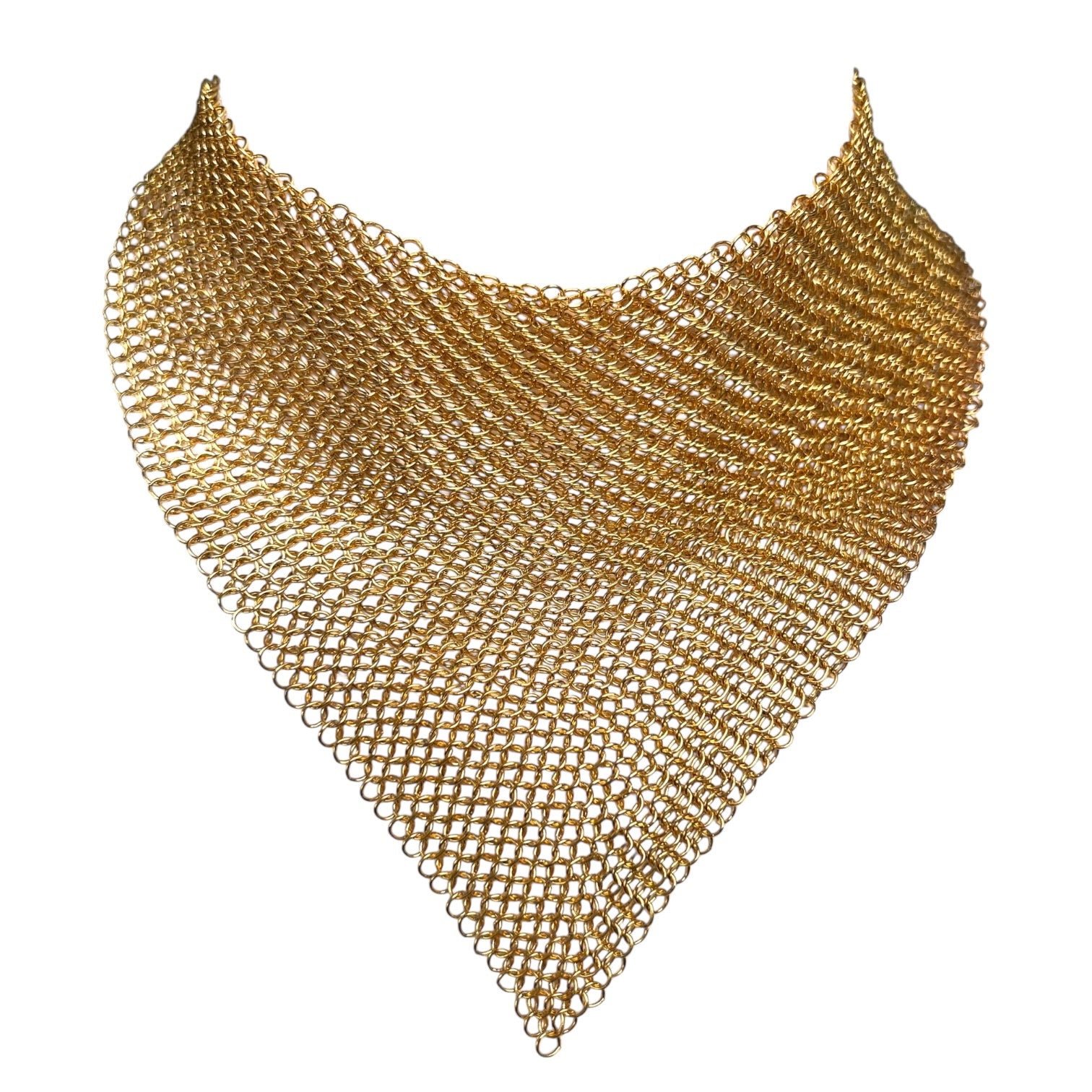 Ferrara Gold Chain Mail Handkerchief Collar Necklace, N/O