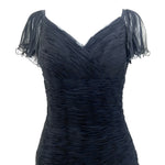 Valentino S/S 1990 Ruched Frilly Tiered Black Silk Chiffon Dress, bodice