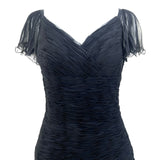 Valentino S/S 1990 Ruched Frilly Tiered Black Silk Chiffon Dress, bodice