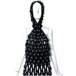 Alaia Winter 2022 Black Hooded Net Jersey Dress with Chrome Bauble Studs, top 