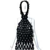 Alaia Winter 2022 Black Hooded Net Jersey Dress with Chrome Bauble Studs, top 