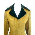 Richard Tyler 1990's Chartreuse and Emerald Green Wool and Velvet Coat, top