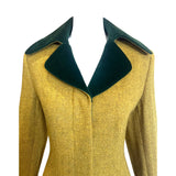 Richard Tyler 1990's Chartreuse and Emerald Green Wool and Velvet Coat, top