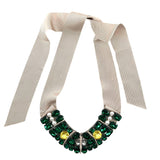 Lanvin Jewel Toned Crystal and Ribbon Collar Necklace and Box, solo