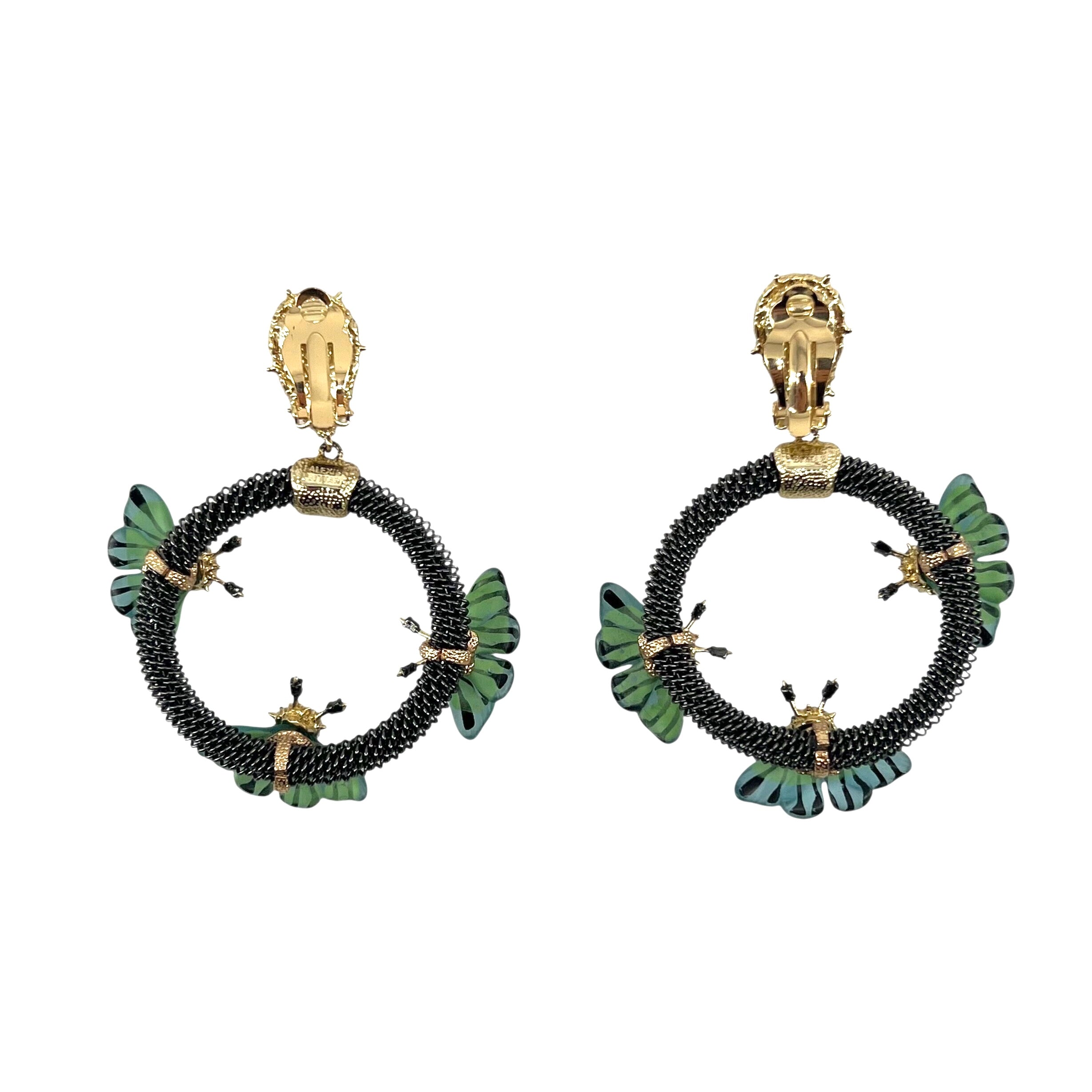 Alexis Bittar Brutalist Lucite Butterfly Crystal Encrusted Earrings, reverse