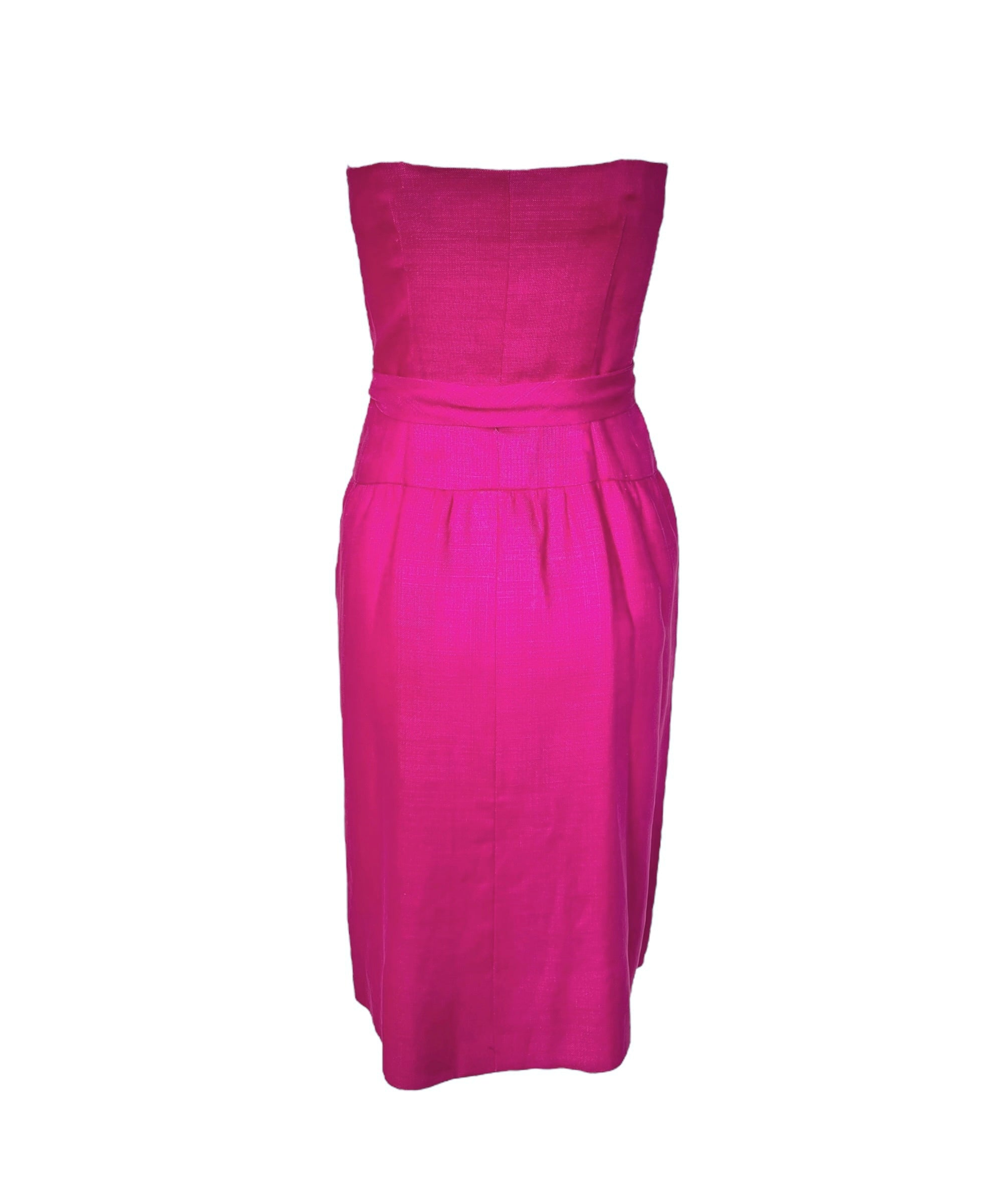 Norell 1960's Hot Pink Linen Dress with Bow Waist Norell 1960's Hot Pink Linen Dress with Bow Waist
