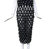 Alaia Winter 2022 Black Hooded Net Jersey Dress with Chrome Bauble Studs, detail skirt
