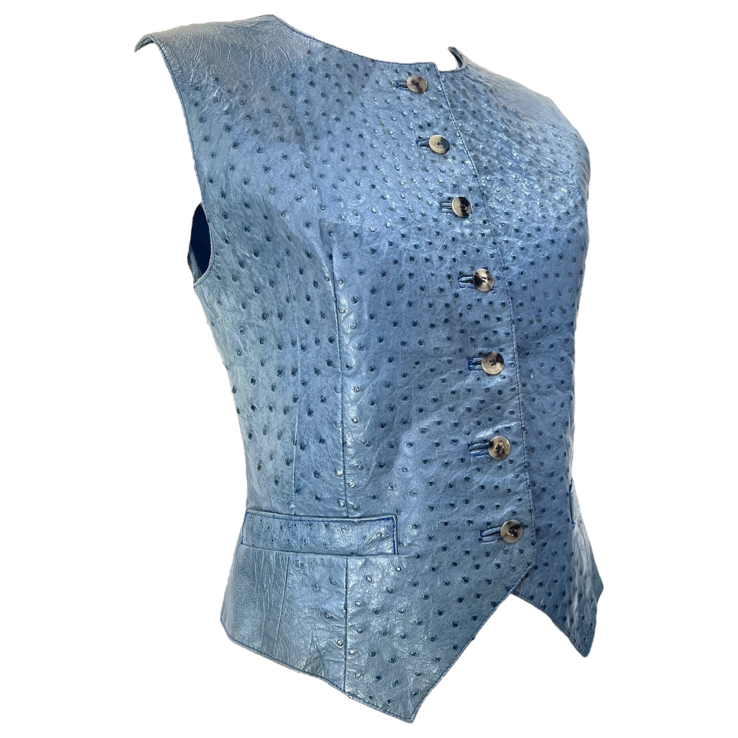Hermes 1980's Rare Blue Ostrich Leather Vest , side