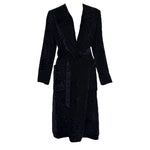 Bill Blass 1970s Black Animal Print Textured Velvet Belted Belted Coat