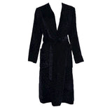 Bill Blass 1970s Black Animal Print Textured Velvet Belted Belted Coat