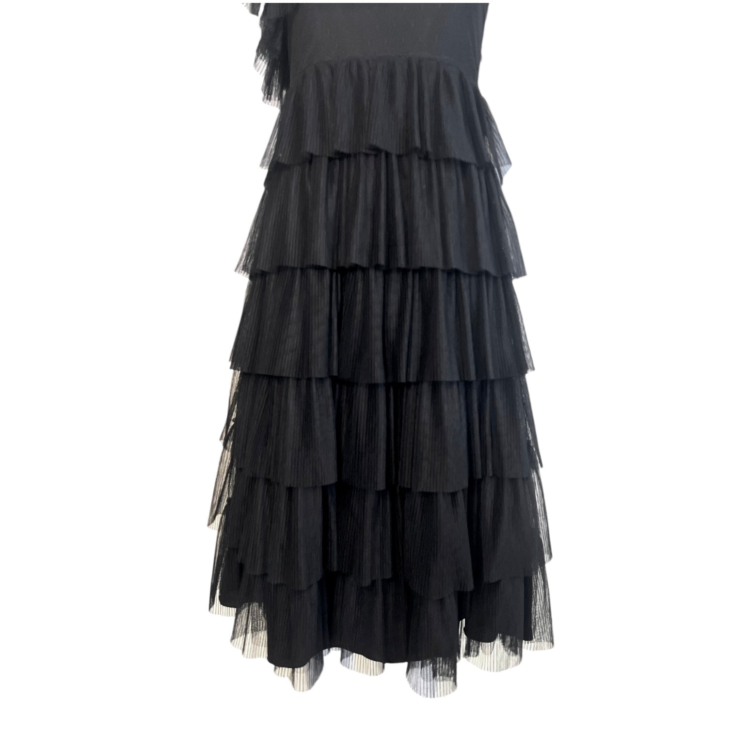 Valentino Red Label Black Ruffled Tulle Tiered Dress, skirt