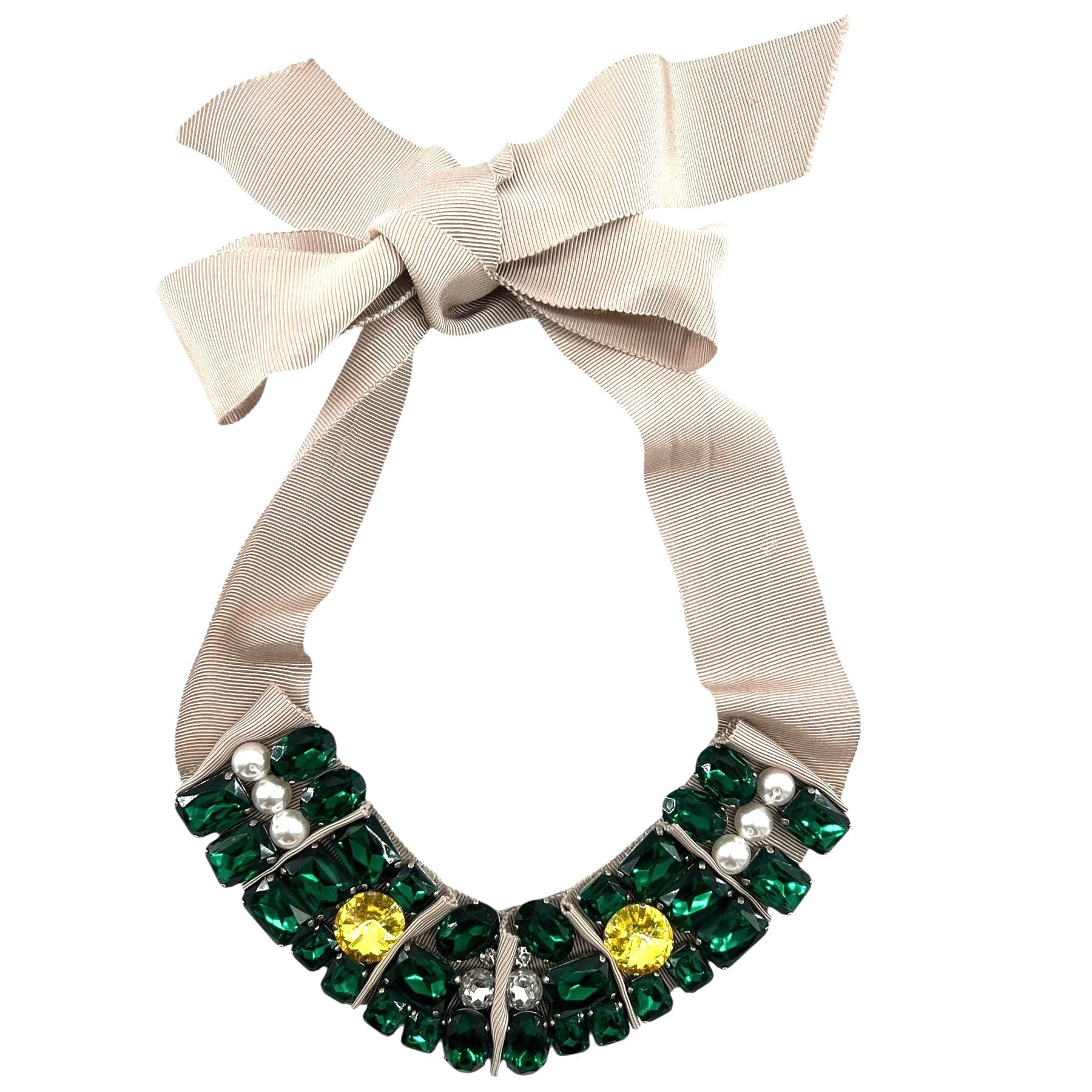 Lanvin Jewel Toned Crystal and Ribbon Collar Necklace and Box