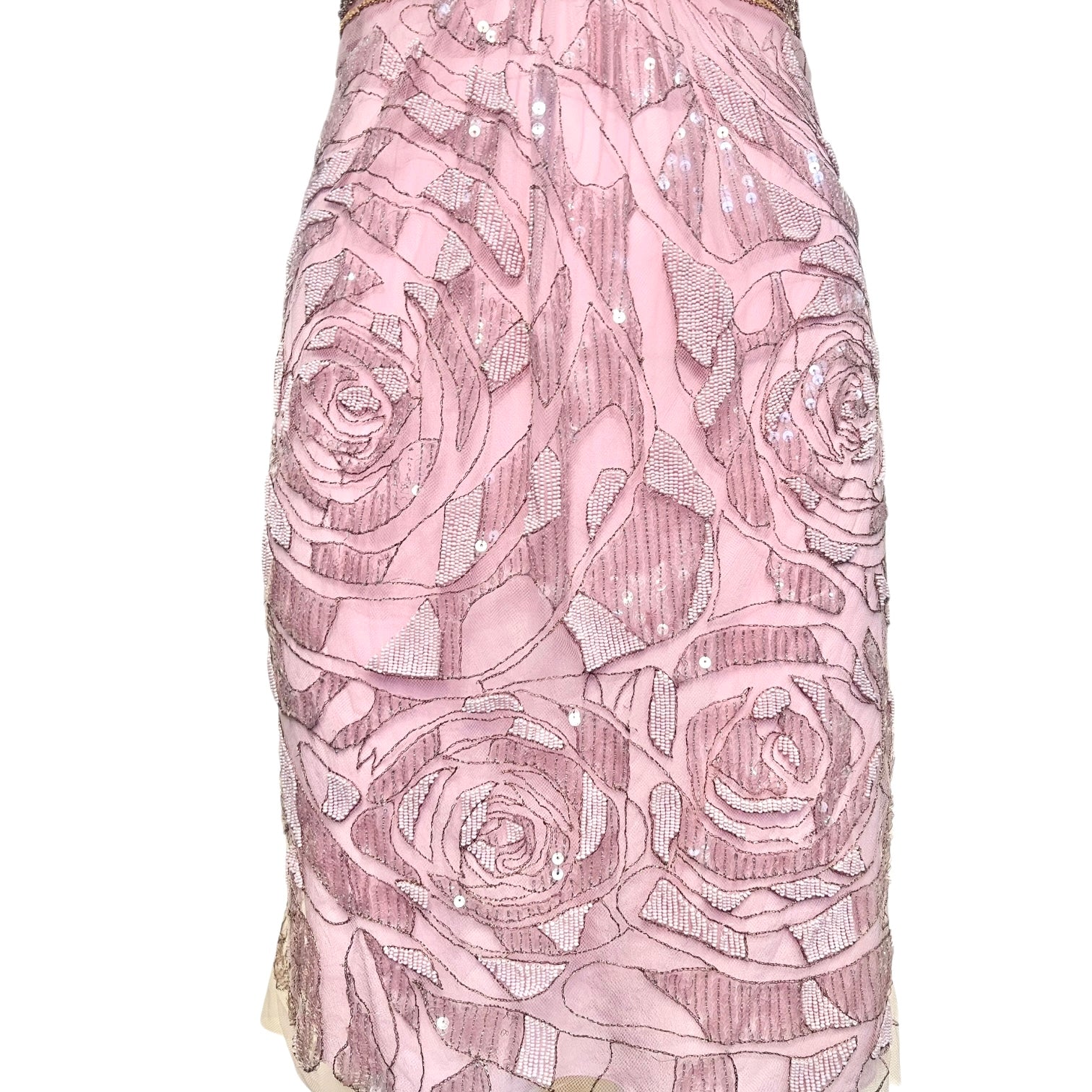 Emanuel Ungaro 2000's Rose Pink Embellished Lace and Silk Dress, skirt