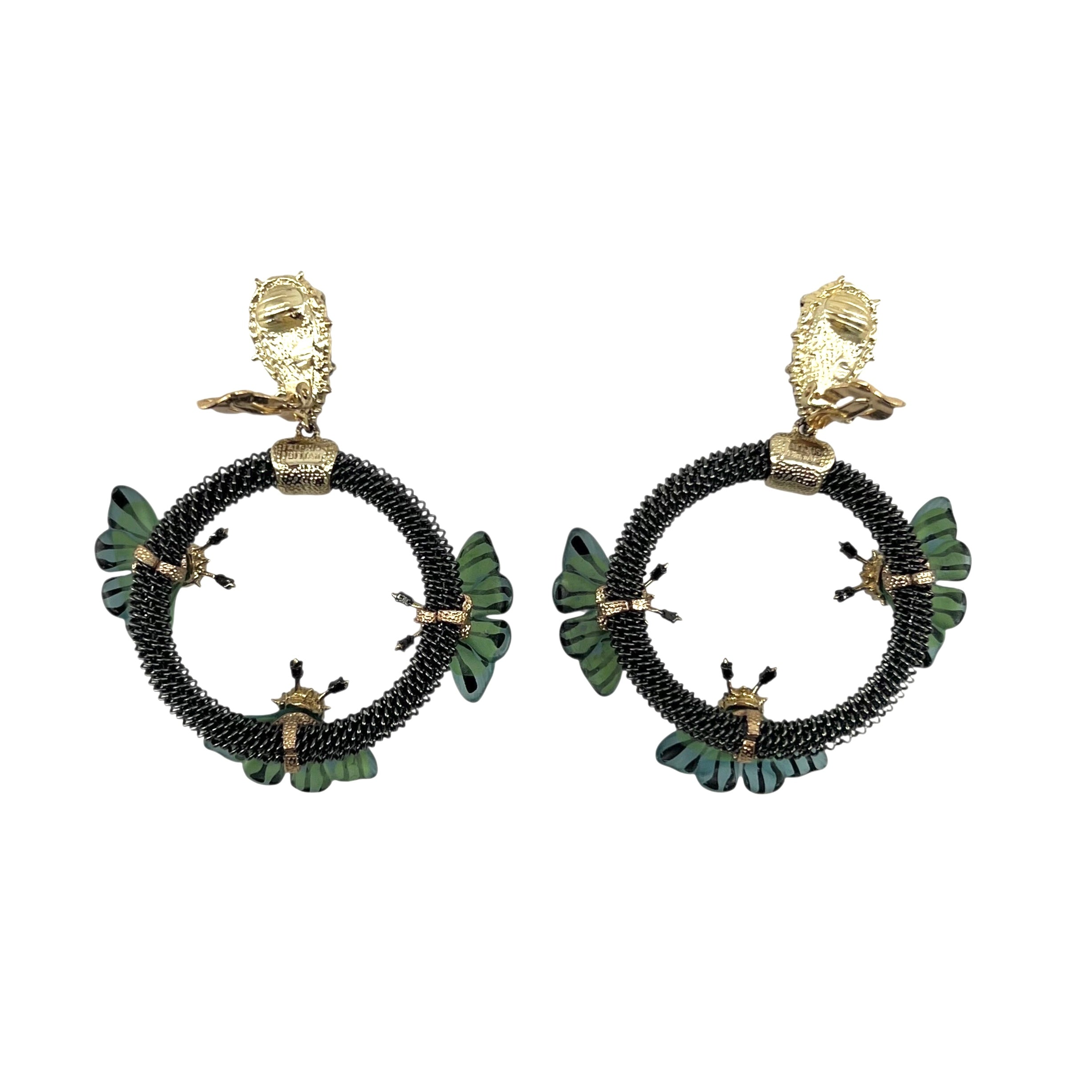 Alexis Bittar Brutalist Lucite Butterfly Crystal Encrusted Earrings, clips open