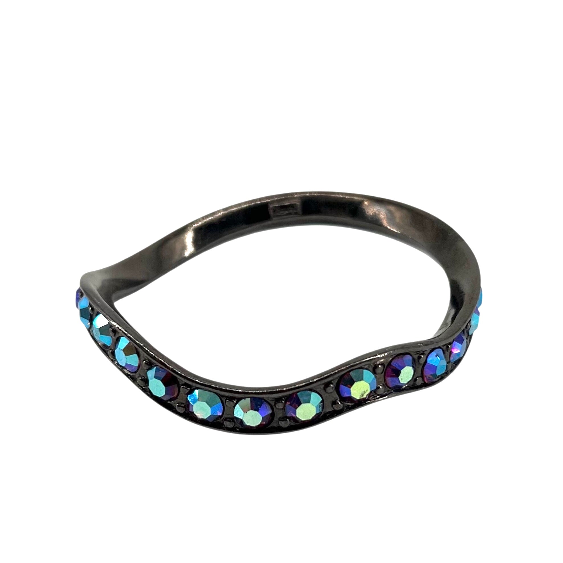 Yves Saint Laurent Gun Metal Toned Wavy Aurora Borealis Crystal Bracelet