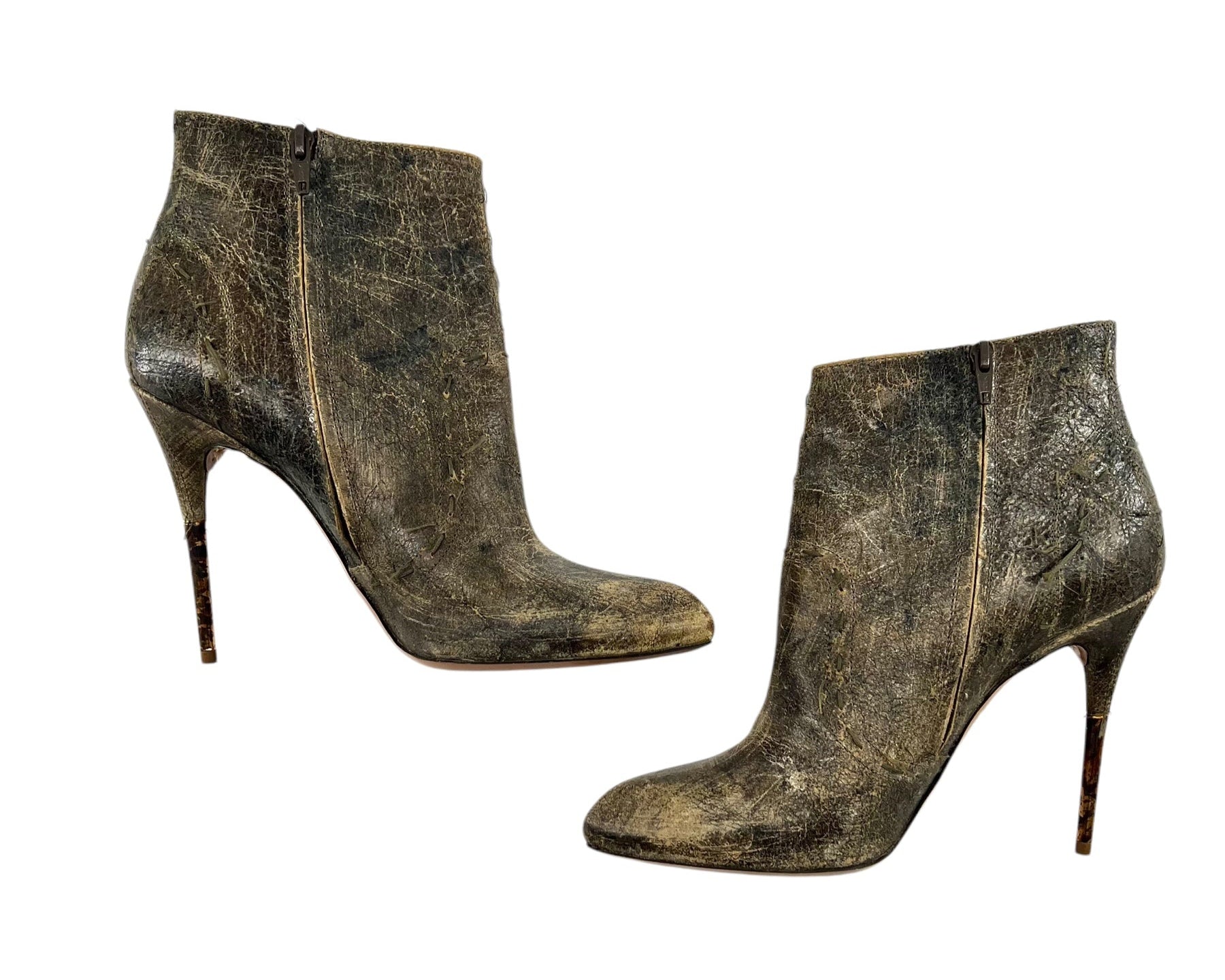 Maison Margiela Cracked Leather Distressed Green Boots, 39 INNER SIDES 4/11