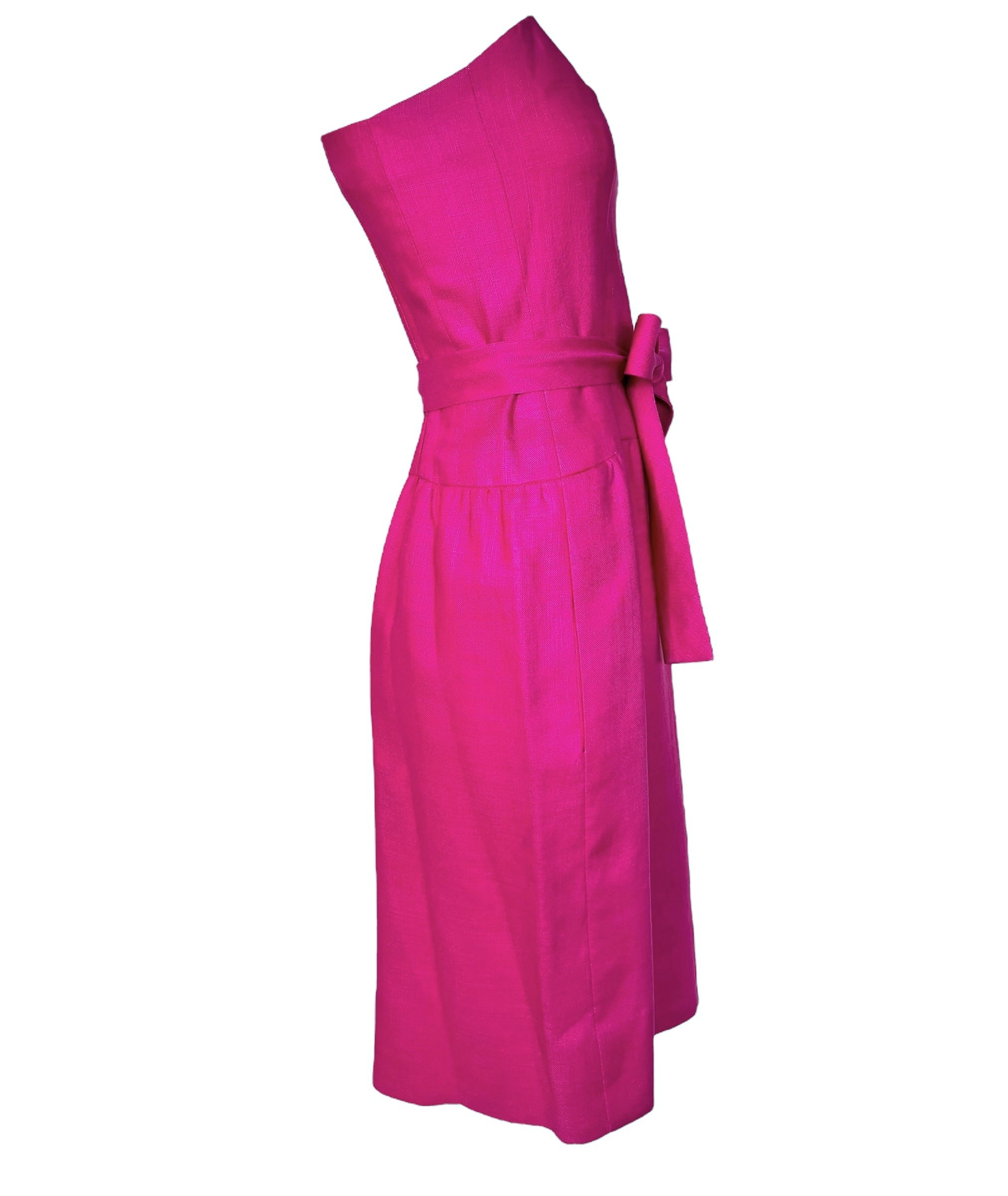 Norell 1960's Hot Pink Linen Dress with Bow Waist Norell 1960's Hot Pink Linen Dress with Bow Waist