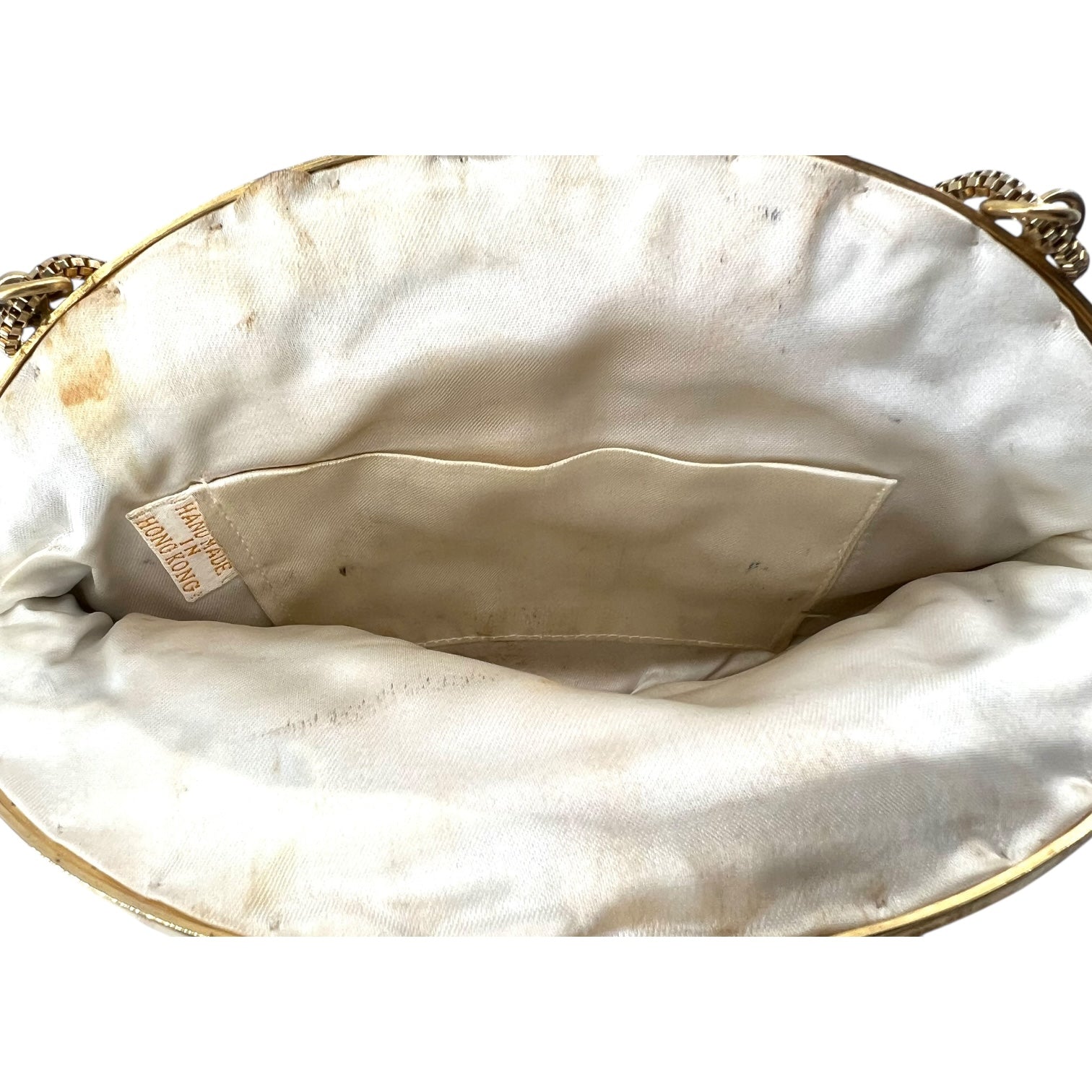 1950's Ivory Beaded Tapestry Evening Bag, lining