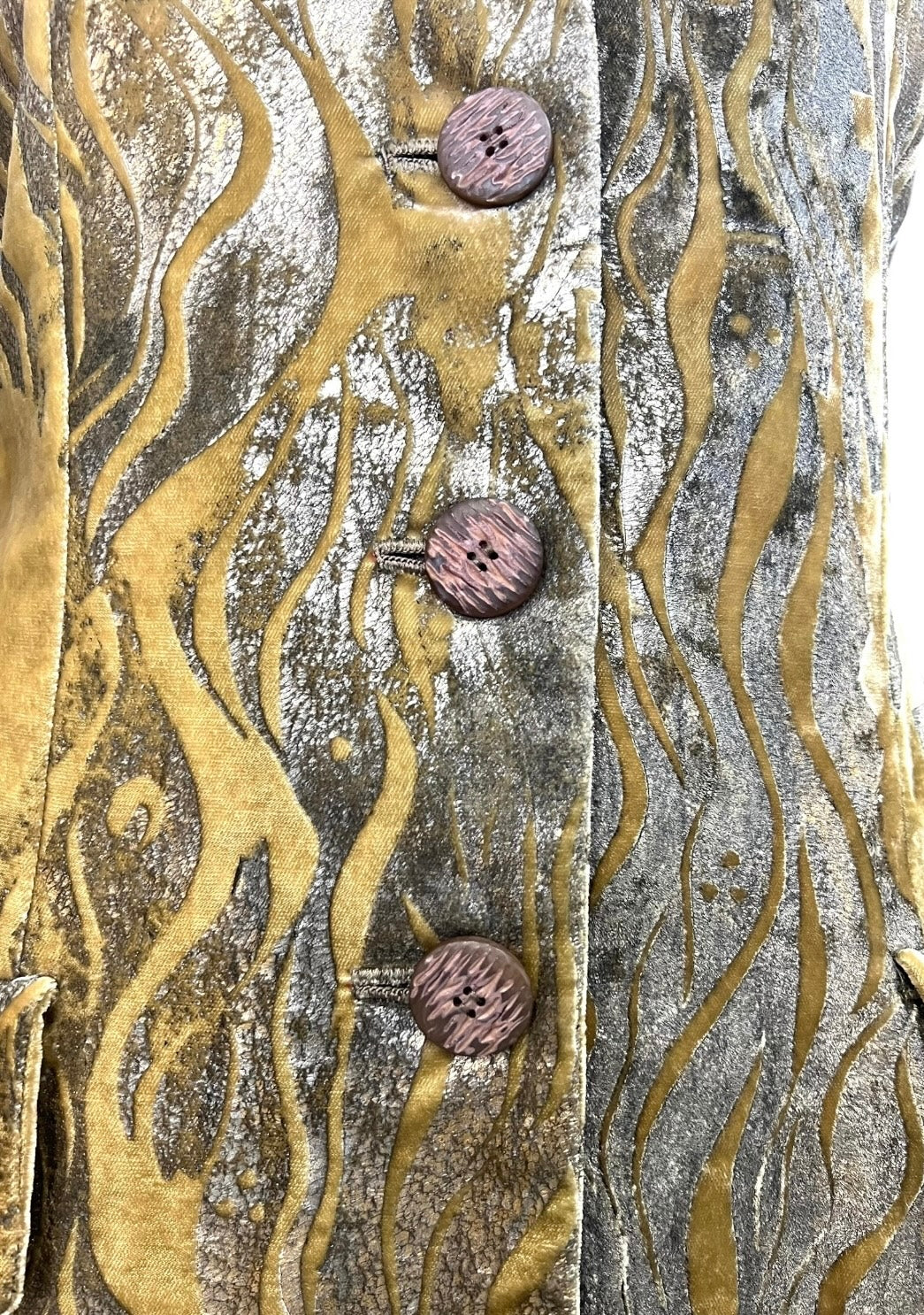 Bill Blass F/W 1997 Velvet Hand Silk Screened Coat, buttons