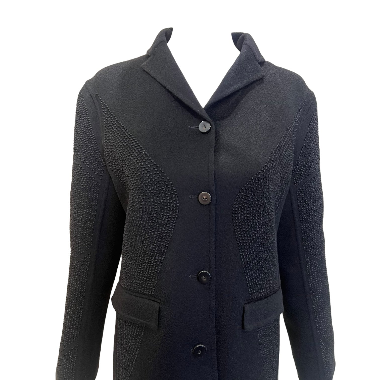 Chado Ralph Rucci S/S 2001 Charcoal Black Cashmere Pant Suit, jacket detail