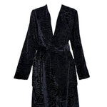 Bill Blass 1970s Black Animal Print Textured Velvet Belted Belted Coat, top half
