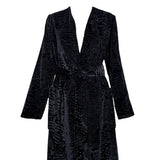 Bill Blass 1970s Black Animal Print Textured Velvet Belted Belted Coat, top half