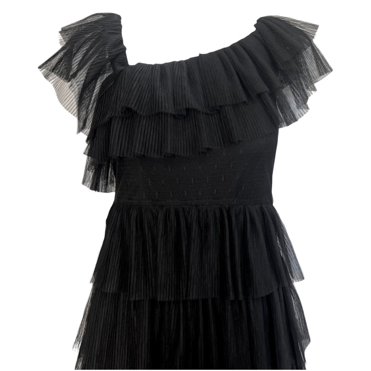 Valentino Red Label Black Ruffled Tulle Tiered Dress, top