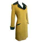 Richard Tyler 1990's Chartreuse and Emerald Green Wool and Velvet Coat, side