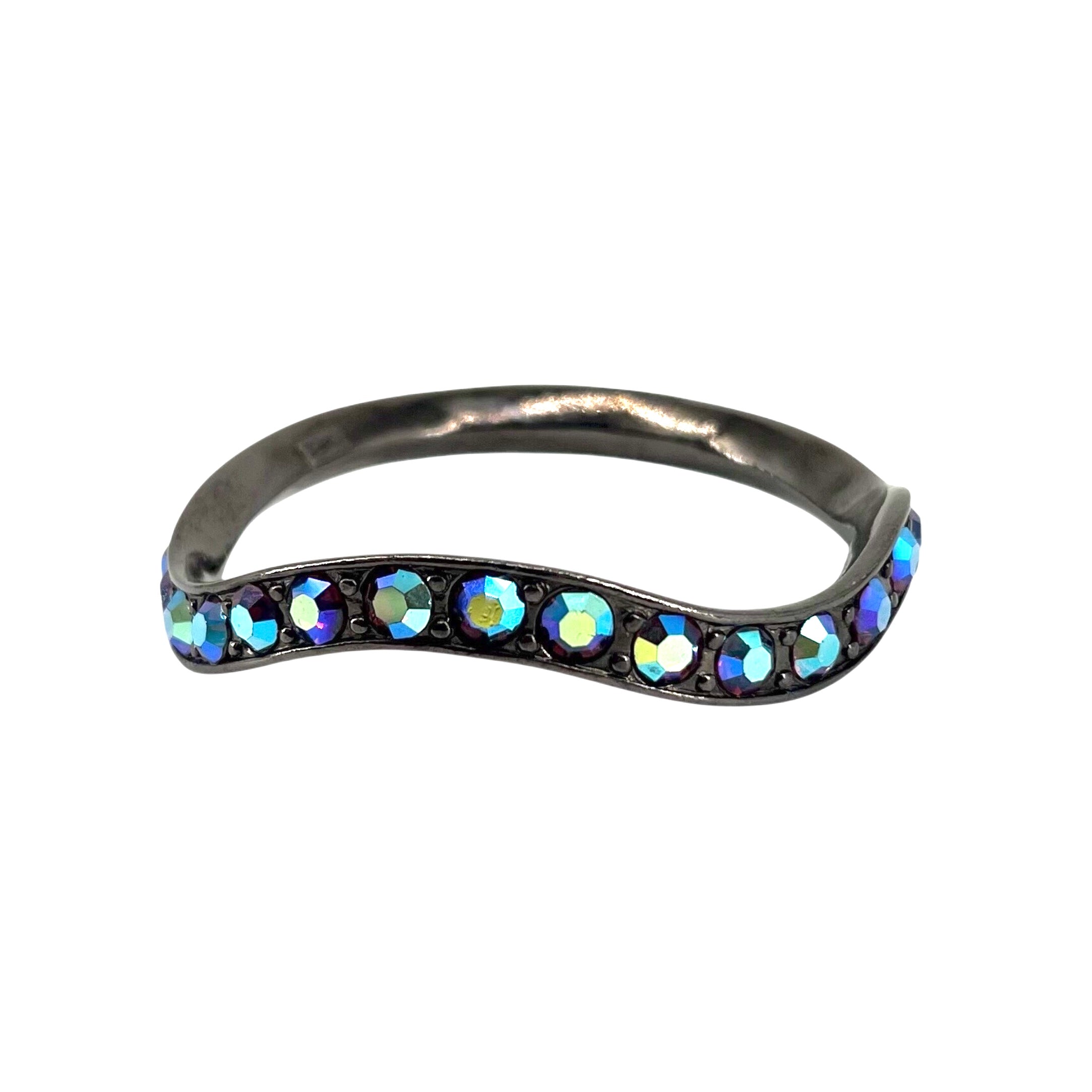 Yves Saint Laurent Gun Metal Toned Wavy Aurora Borealis Crystal Bracelet 2