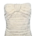 Lanvin 1980's Ivory Pleated Silk Jacquard Strapless Mini Dress, top