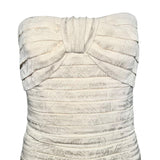 Lanvin 1980's Ivory Pleated Silk Jacquard Strapless Mini Dress, top