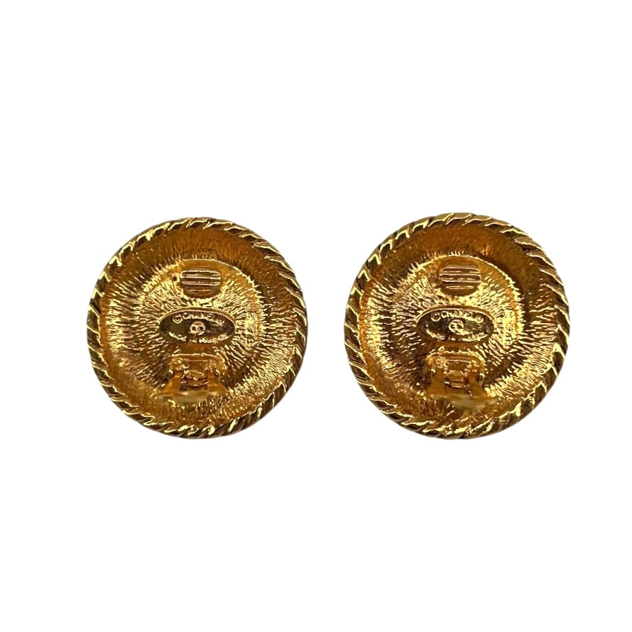 Chanel 1970's Gold Plated Faux Pearl Clip On Earrings with Box, reverse