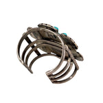 Navajo 1960's Sterling Silver with Turquoise Nuggets Cuff Bracelet, INSIDE SIDEWAYS