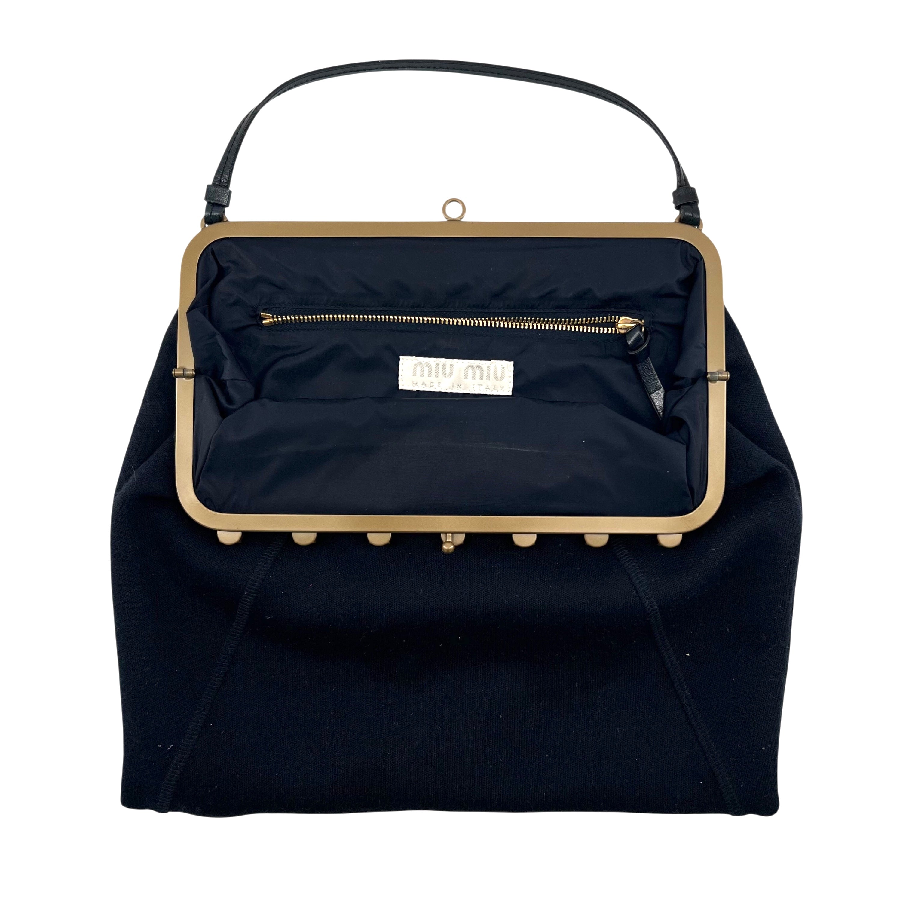 Miu Miu F/W 2011 Black Mid Century Style Rhinestoned Handbag opened with label