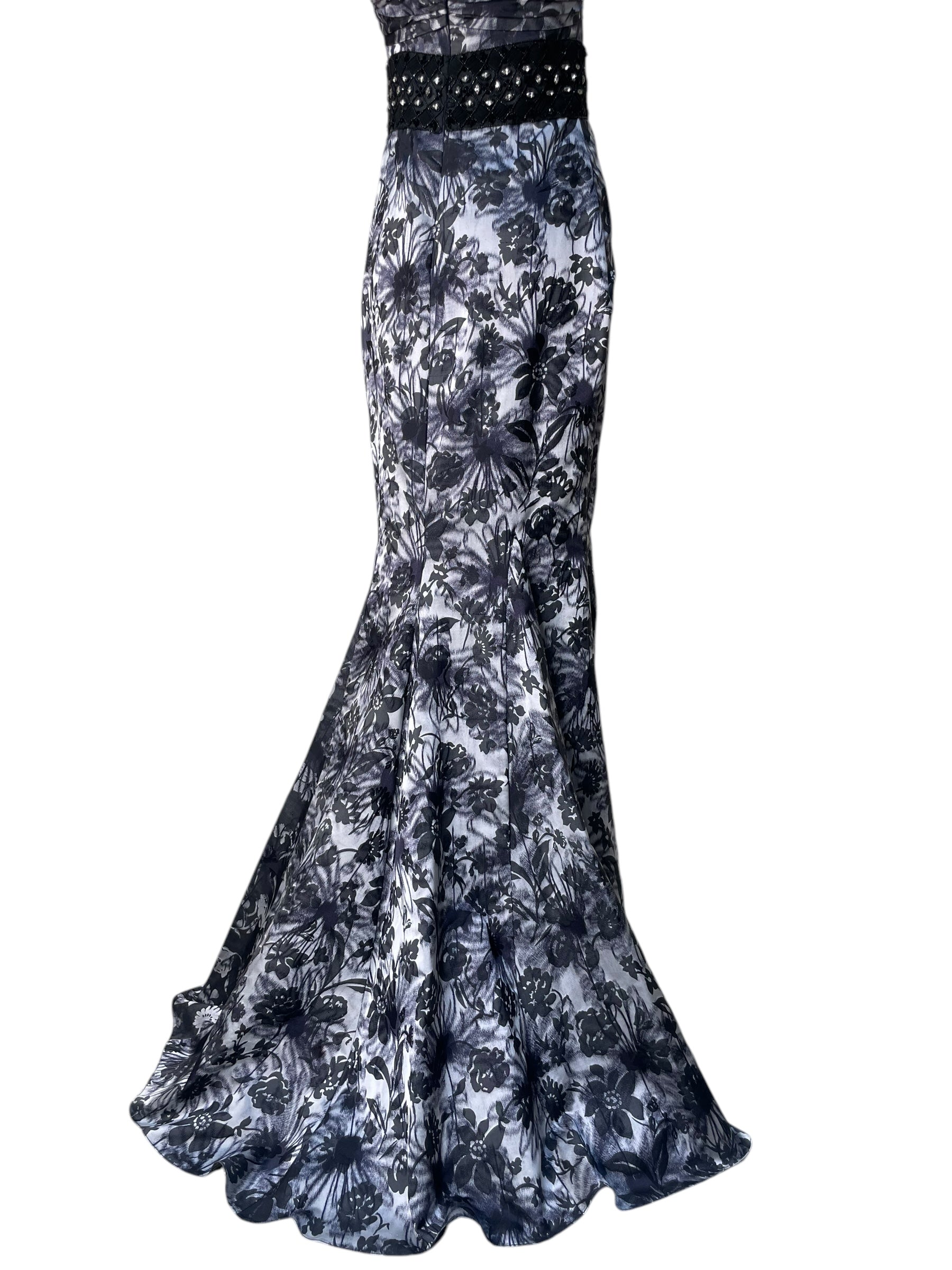 Lorena Sarbu Cross Neck Red Carpet Black & White Floral Gown BACK PROFILE PHOTO 2 OF 8