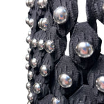 Alaia Winter 2022 Black Hooded Net Jersey Dress with Chrome Bauble Studs, close up 