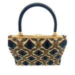 Elise Tu 1960's Beaded Peacock Tapestry Large Top Handle Handbag, top angle