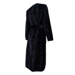 Bill Blass 1970s Black Animal Print Textured Velvet Belted Belted Coat, back side