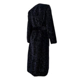 Bill Blass 1970s Black Animal Print Textured Velvet Belted Belted Coat, back side