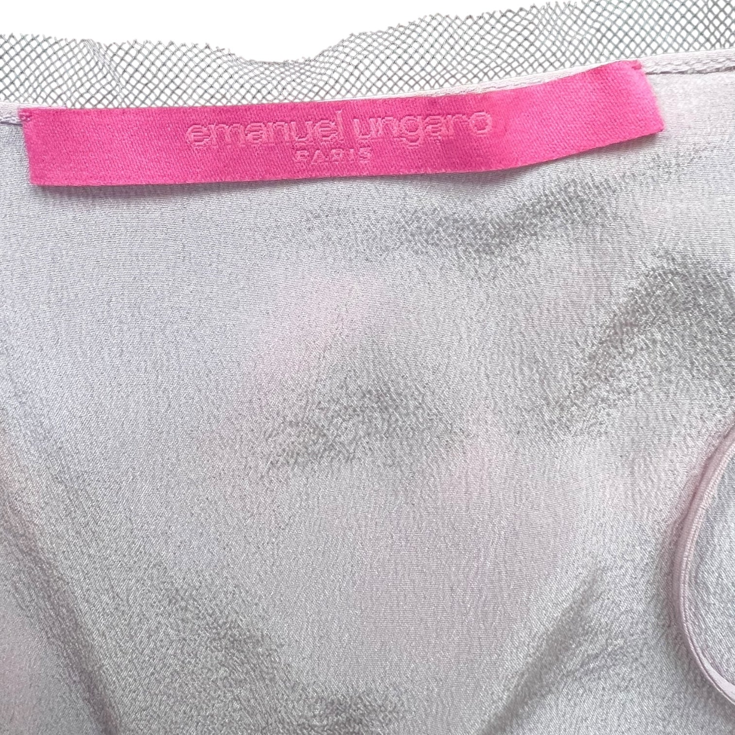 Emanuel Ungaro 2000's Rose Pink Embellished Lace and Silk Dress, label