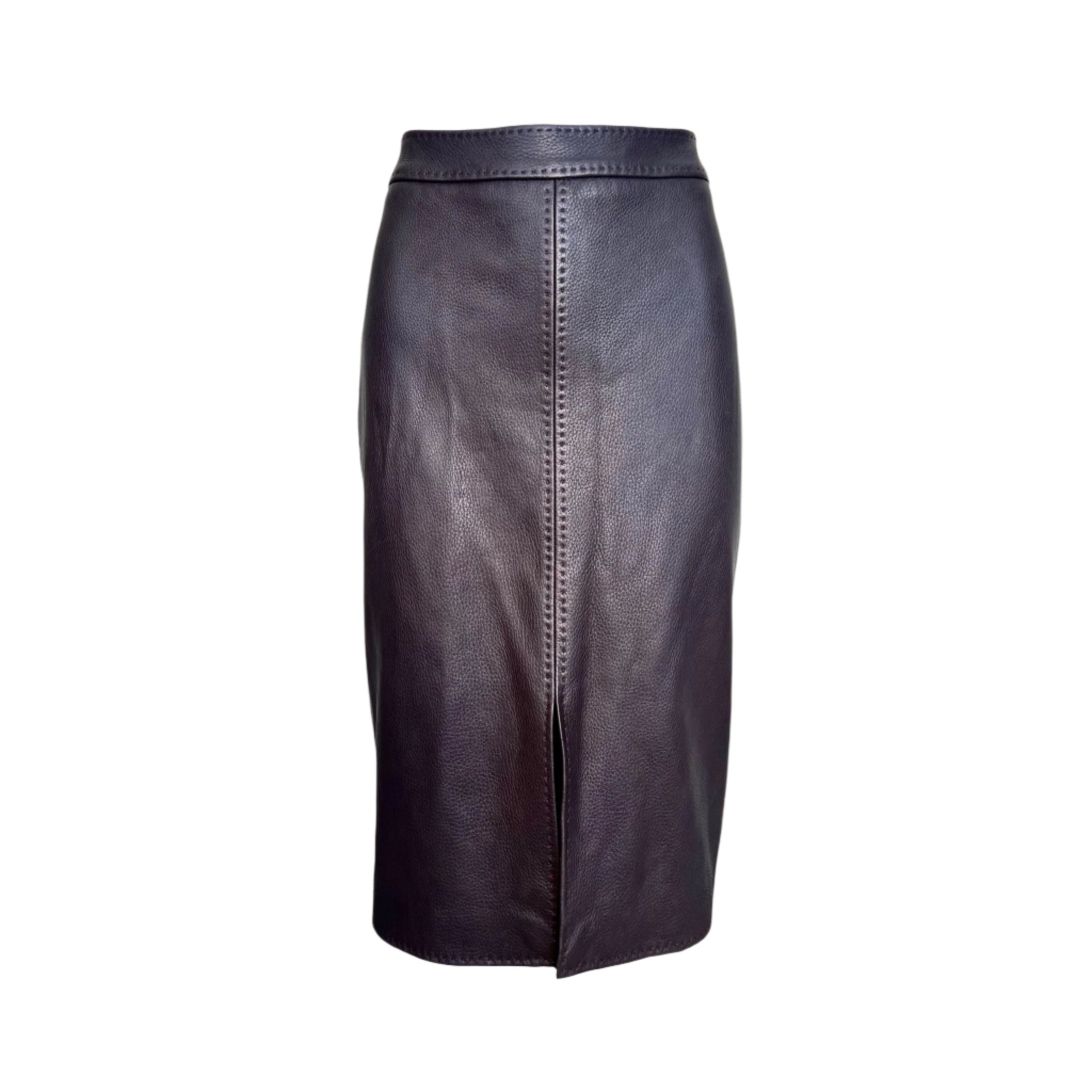 Loro Piana 2010s Brown Leather Skirt, NWT