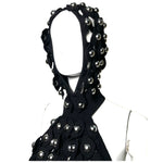 Alaia Winter 2022 Black Hooded Net Jersey Dress with Chrome Bauble Studs, hood